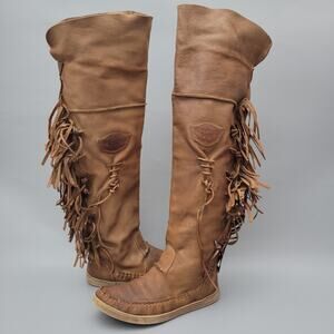 El Vaquero Tall Over Knee Original 80s Apache Leather Fringe Boots 40